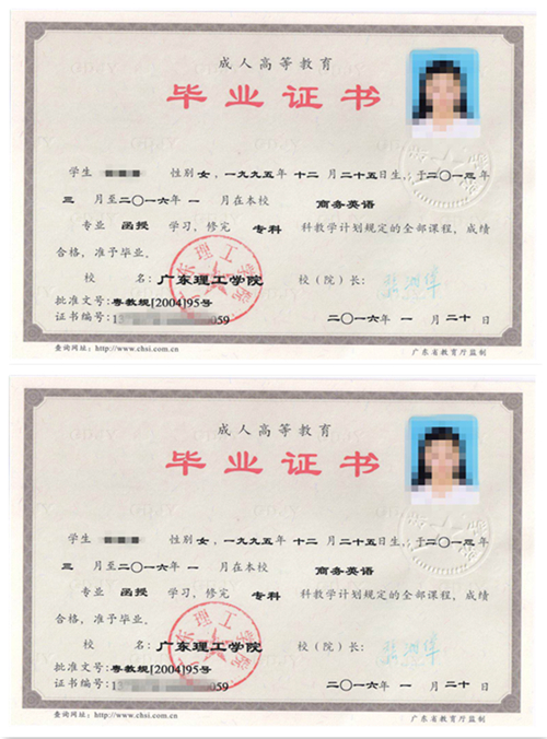 广东理工学院毕业证模板