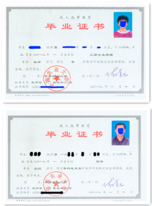华南农业大学毕业证模板
