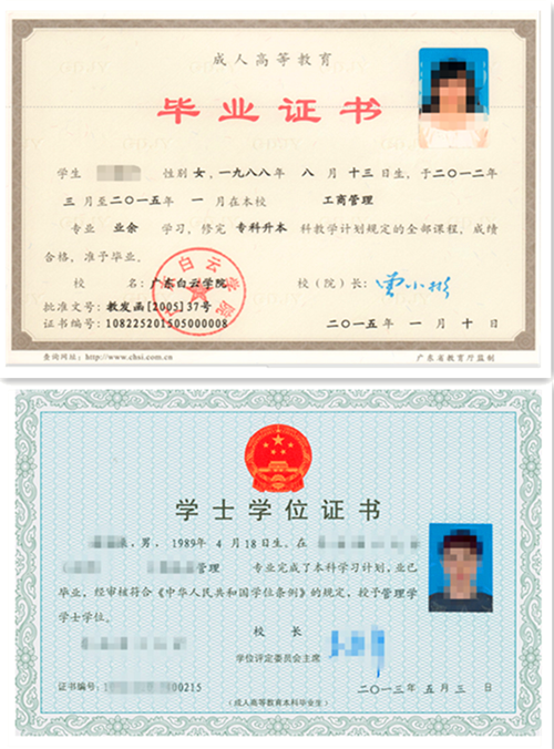 广东白云学院毕业证模板